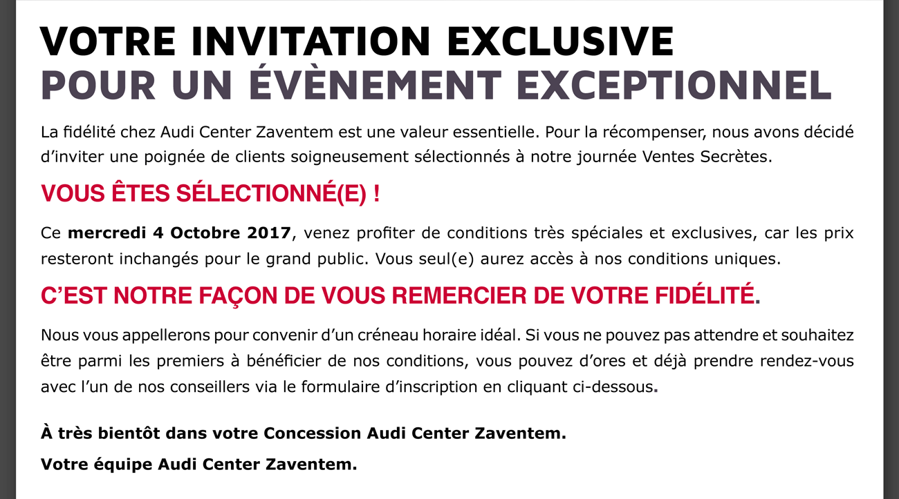 La fidélité chez Audi Center Zaventem est une valeur essentielle.
