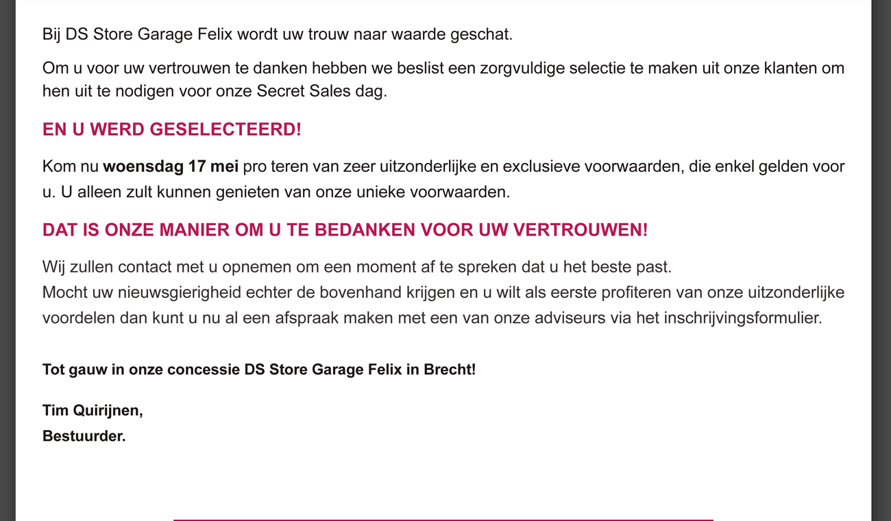 Bij DS Store Garage Felix wordt uw trouw naar waarde geschat.