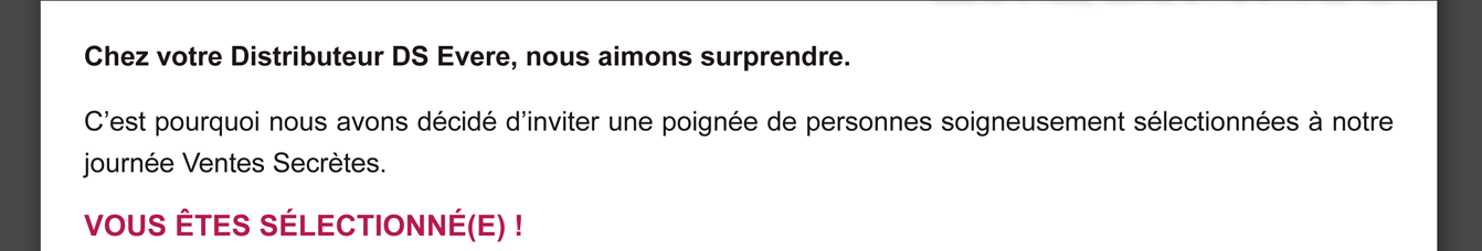 VOUS ÊTES SELECTIONNÉ(E)!