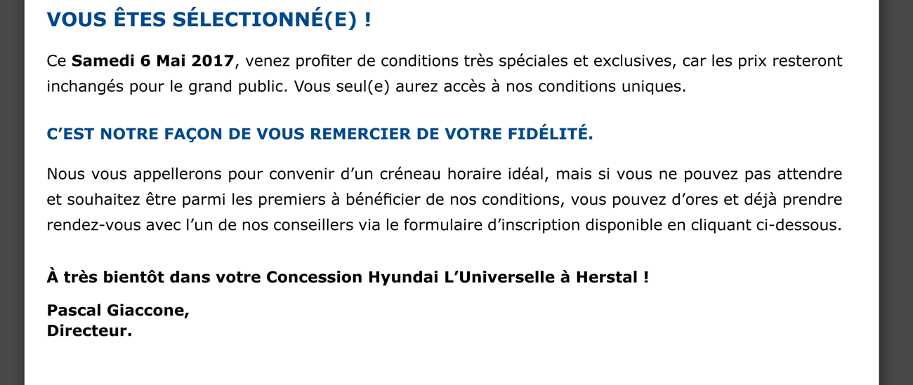 Vous êtes sélectionné(e)!