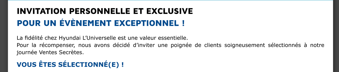 Invitation personnelle et exclusive pour un évènement exceptionnel !