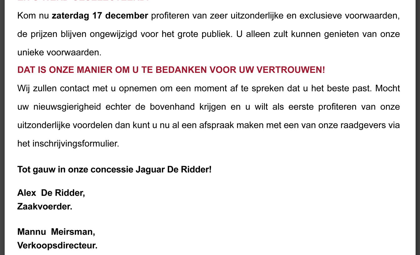 Kom nu zaterdag 17 december