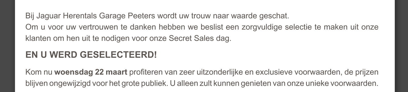 Bij Jaguar Herentals Garage Peeters wordt uw trouw naar waarde geschat.