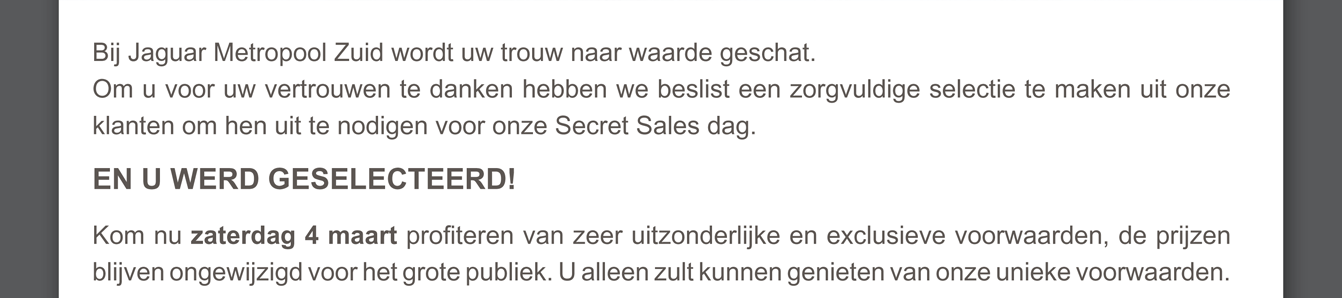 Bij Jaguar Metropool Zuid wordt uw trouw naar waarde geschat.