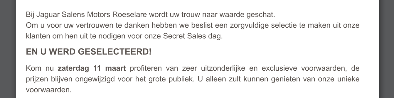 Bij Jaguar Salens Motors Roeselare wordt uw trouw naar waarde geschat.