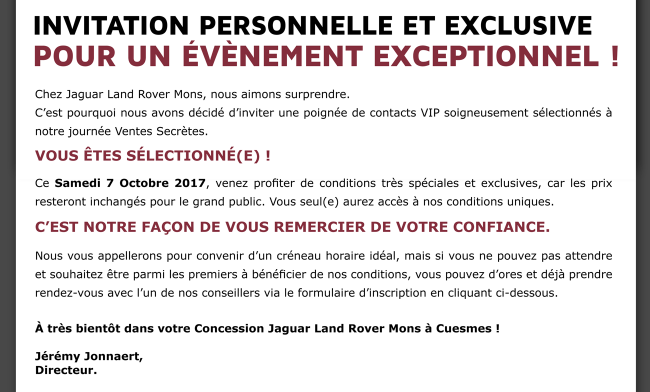 Chez Jaguar Land Rover Mons, nous aimons suprendre.