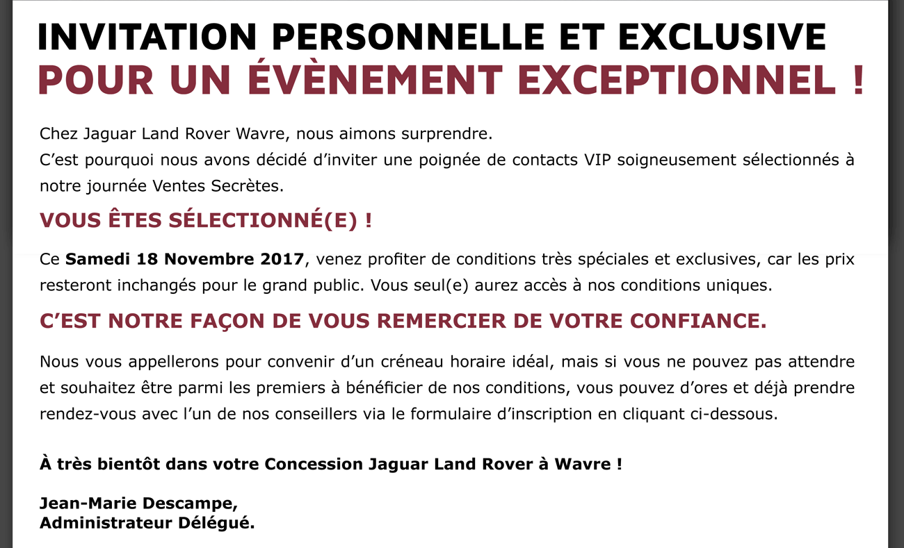 Chez Jaguar Land Rover Wavre, nous aimons suprendre.