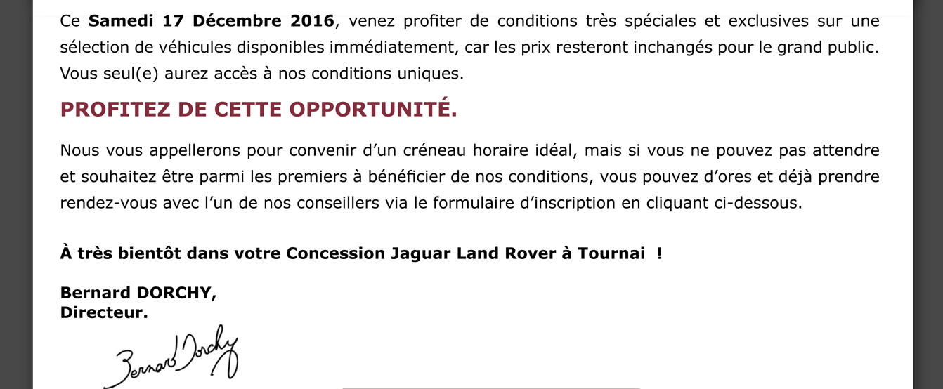 À très bientôt dans votre Concession JAGUAR LAND ROVER A TOURNAI