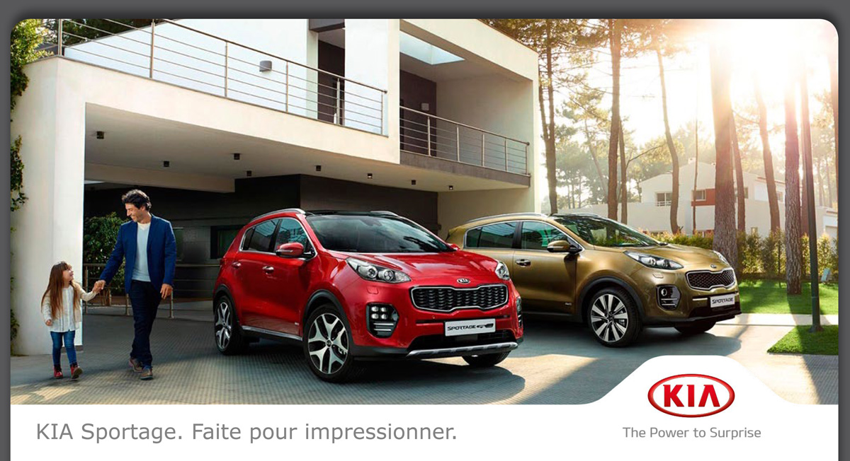 KIA. LE POUVOIR DE SURPRENDRE. KIA SPORTAGE. FAITE POUR IMPRESSIONNER.