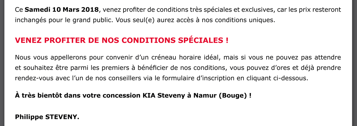 Ce Samedi 10 Mars 2018 chez KIA Steveny à Namur (Bouge) !