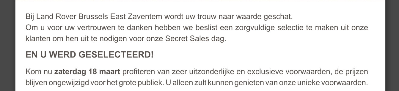 Bij Land Rover Brussels East Zaventem wordt uw trouw naar waarde geschat.