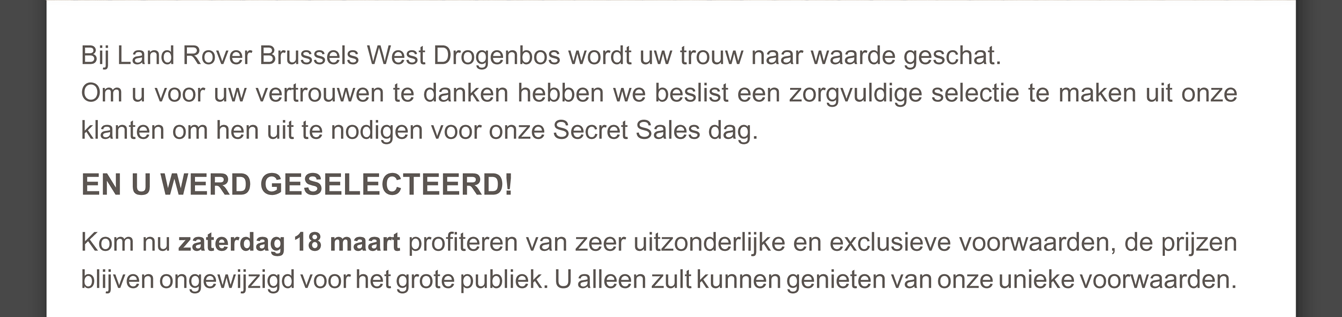 Bij Land Rover West Drogenbos wordt uw trouw naar waarde geschat.