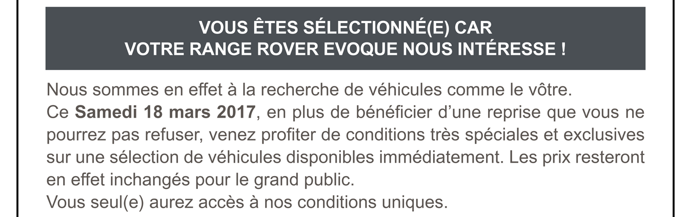Vous êtes sélectionné(e) car votre Range Rover nous intéresse !