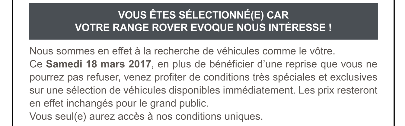Vous êtes sélectionné(e) car votre Range Rover nous intéresse !