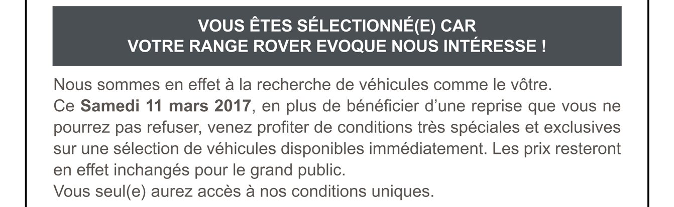 Vous êtes sélectionné(e) car votre Range Rover nous intéresse !