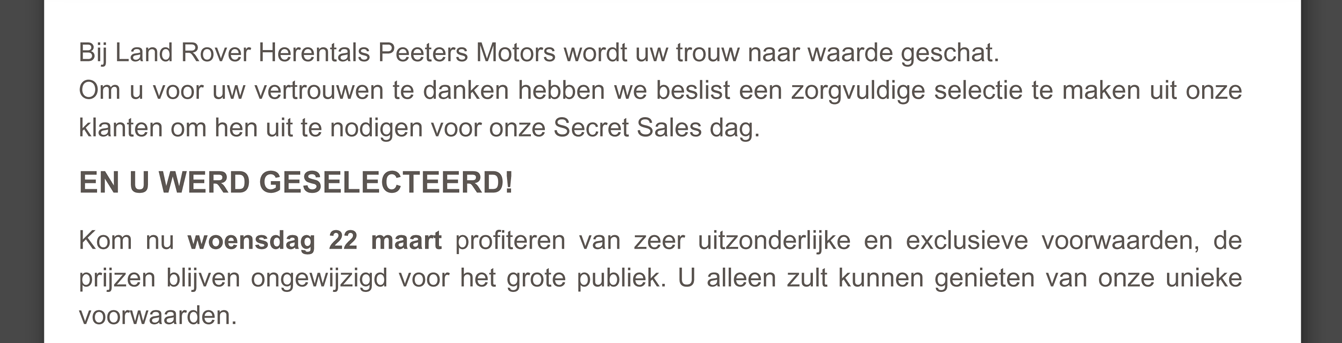 Bij Land Rover Herentals Peeters Motors wordt uw trouw naar waarde geschat.