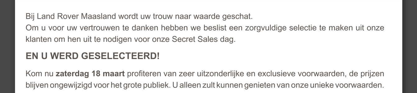 Bij Land Rover Maasland wordt uw trouw naar waarde geschat.