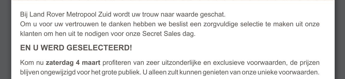 Bij Land Rover Metropool Zuid wordt uw trouw naar waarde geschat.