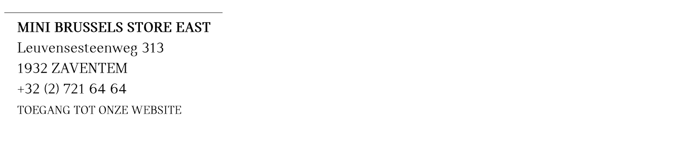 Mini Brussels Store East Leuvensesteenweg 313 1932 Zaventem +32 (2) 721 64 64 toegang tot onze website