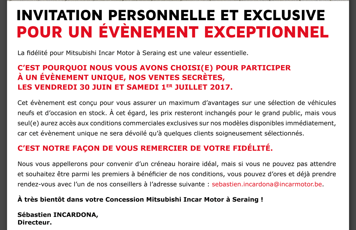 INVITATION PERSONNELLE ET EXCLUSIVE POUR UN EVENEMENT EXCEPTIONNEL