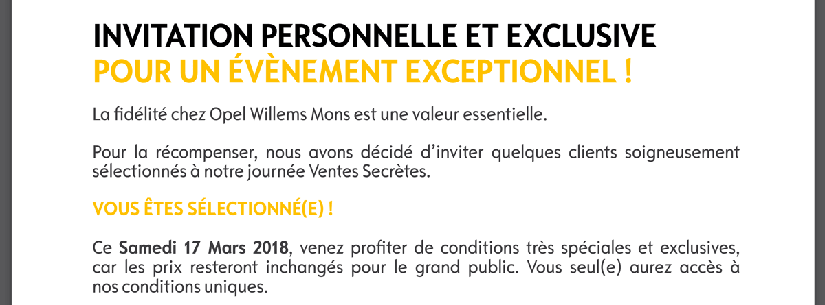 Invitation personnelle et exclusive pour un évènement exceptionnel ce Samedi 17 Mars 2018