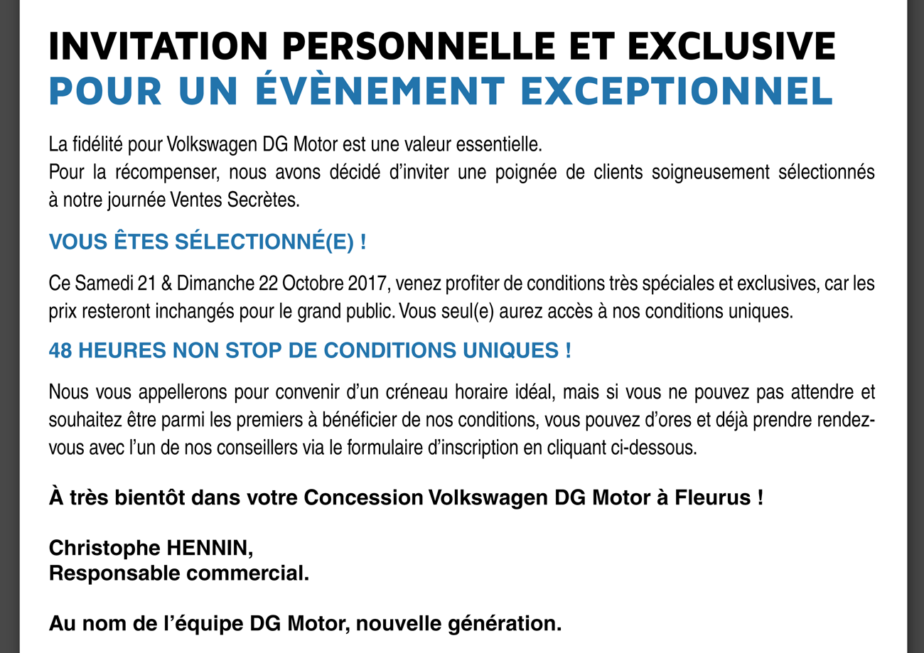 La fidélité pour Volkswagen DG MOTOR est une valeur essentielle.