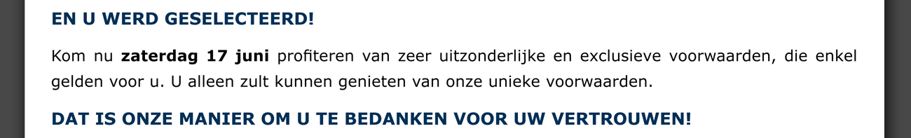 EN U WERD GESELECTEERD!