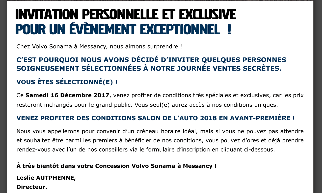 Invitation personnelle et exclusive pour un évènement exceptionnel